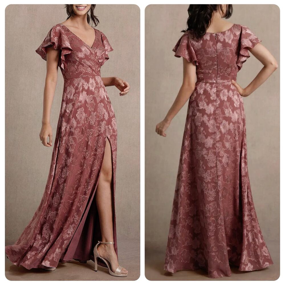Elegant Mauve Floral Evening Gown